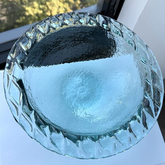 Fire and Light Recycled Glass Aqua Blue Bowl 9 1/2" Arcata, California Vintage - Picture 3 of 9